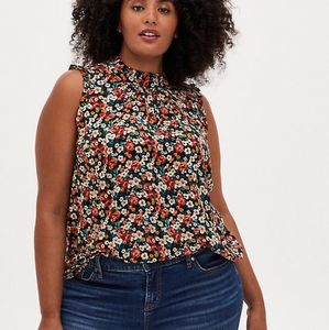 💋 2/$30 - NWT Floral Twill Ruffle Neck Tank